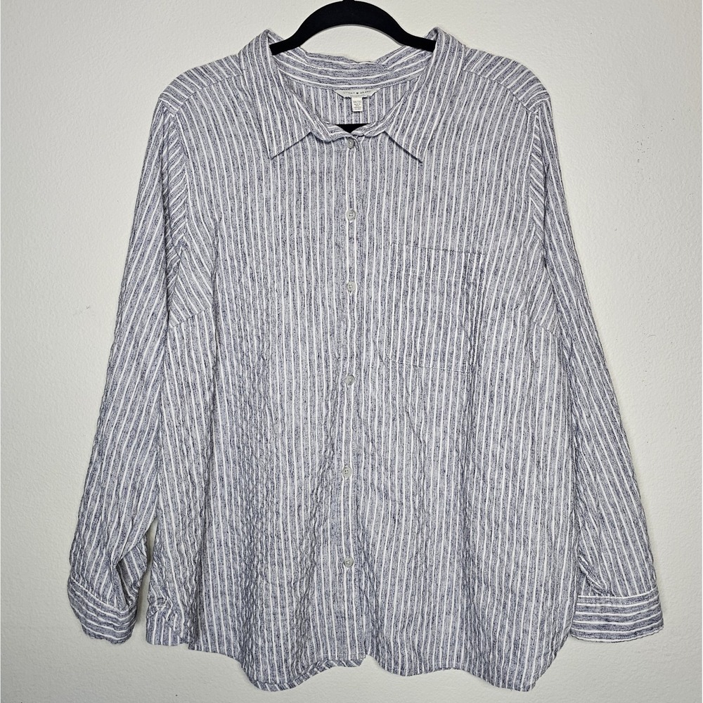 Lucky Brand Shirt Womens 3X Striped Relaxed Button Down Chambray Business
